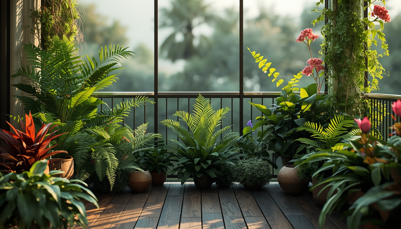 Balkong med planter fra Praxylonthepil